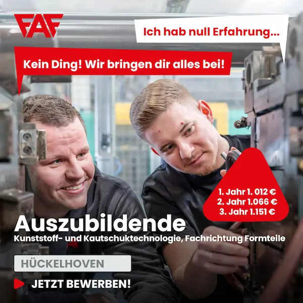 Auszubildende Kunststoff – und Kautschuktechnologe, Fachrichtung Formteile | FAF Kunststofftechnik